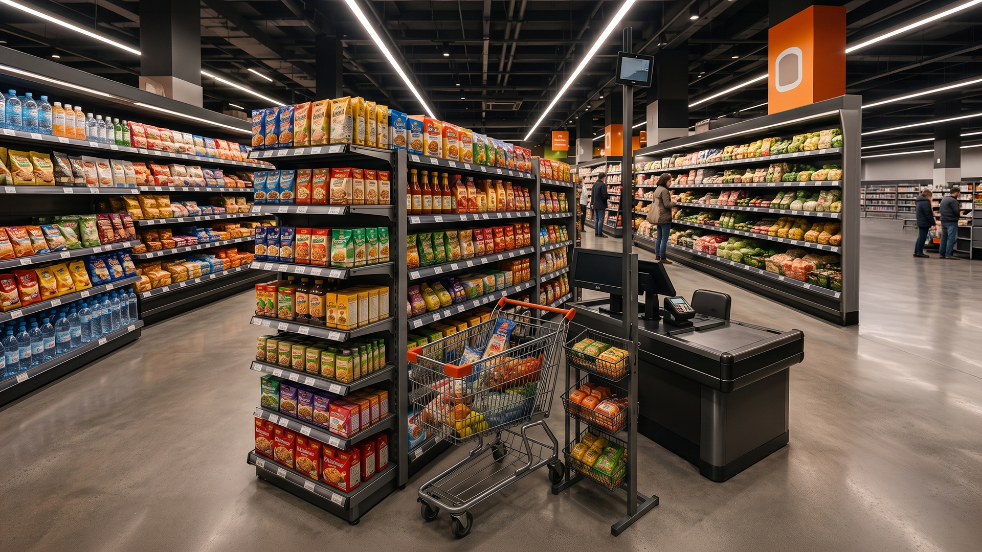 Supermarket retail shelving gondolas and store display fixtures